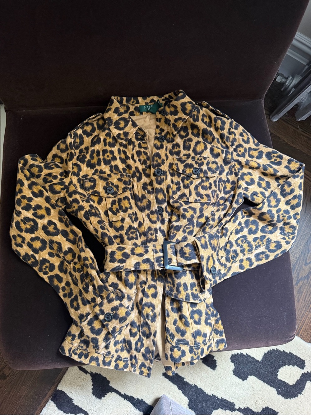 Ralph Lauren Leopard-Print Belted Utility Jacket in Tan and Black